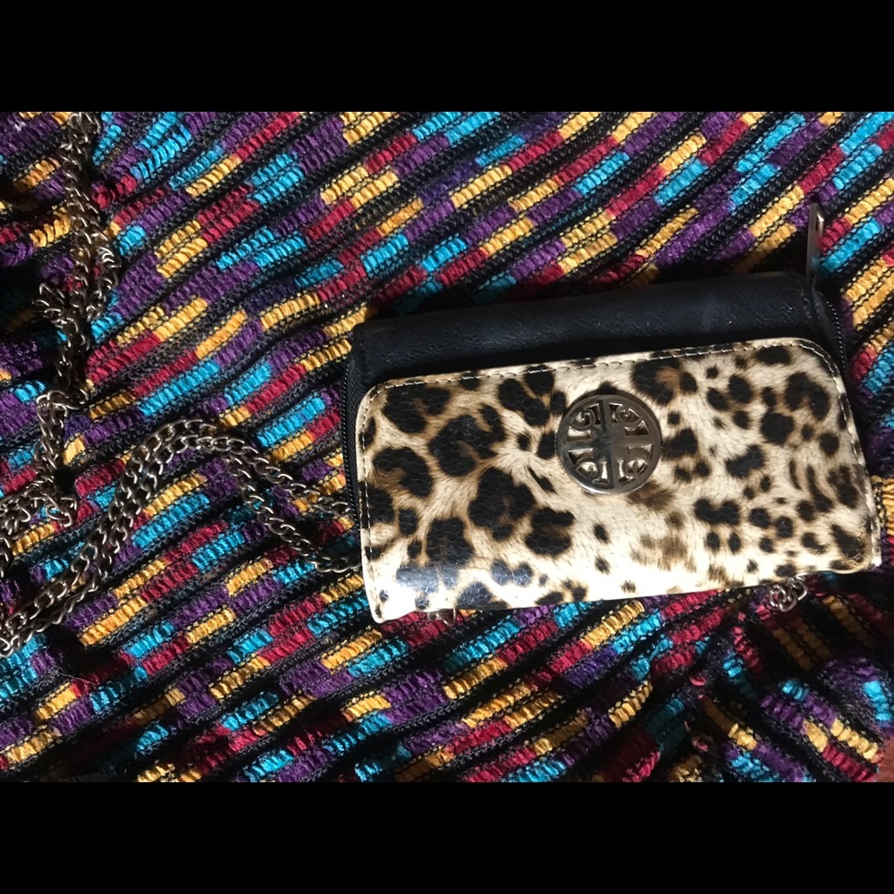 Leopard Print Clutch With Long Chain Handle - image 1